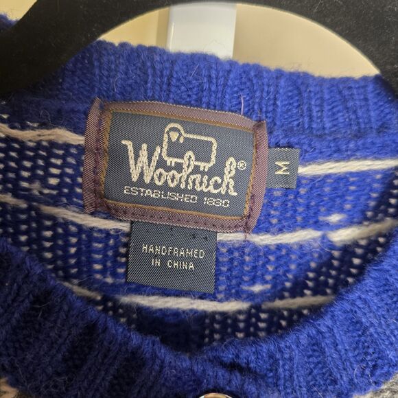 VTG Woolrich Women’s M Handframed Royal Blue Snowman Winter Wool Knit Cardigan - Picture 10 of 16